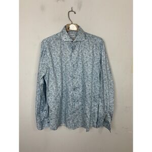 Duchamp London Mens Shirt 16.5 Large Blue Floral Preppy Wedding Colorful Pattern